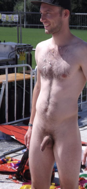 Nudist with a small uncut cock