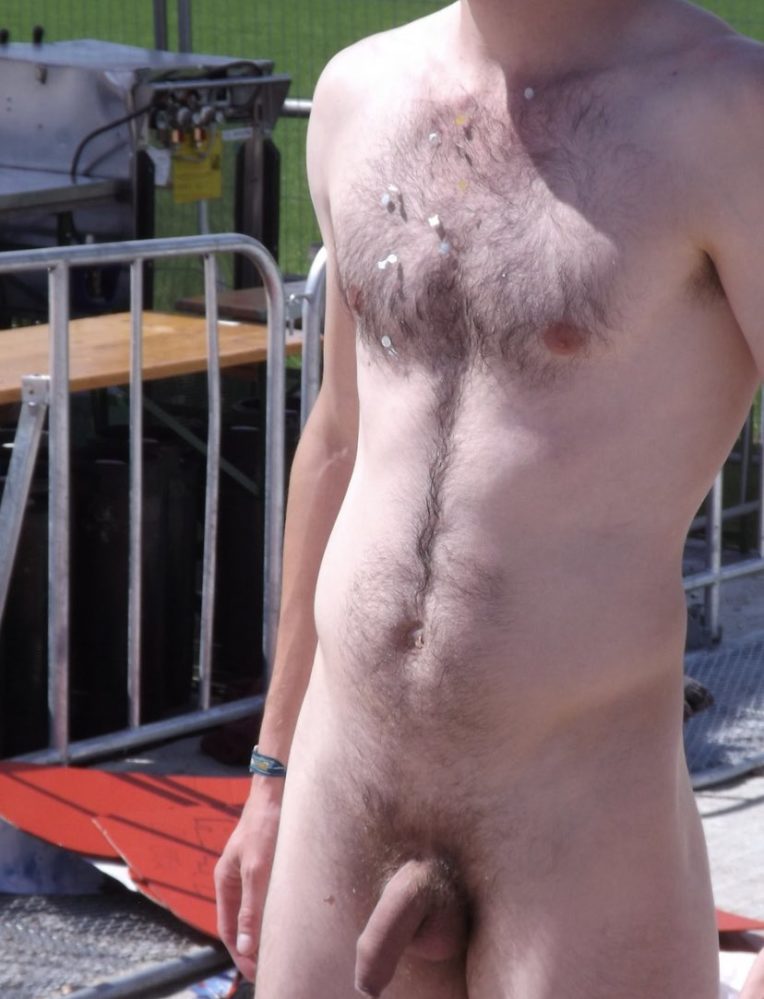 Nudist with a small uncut cock